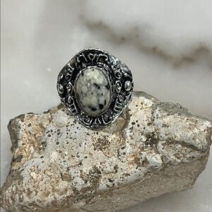 Silver and Black Magnesite Stone Ring